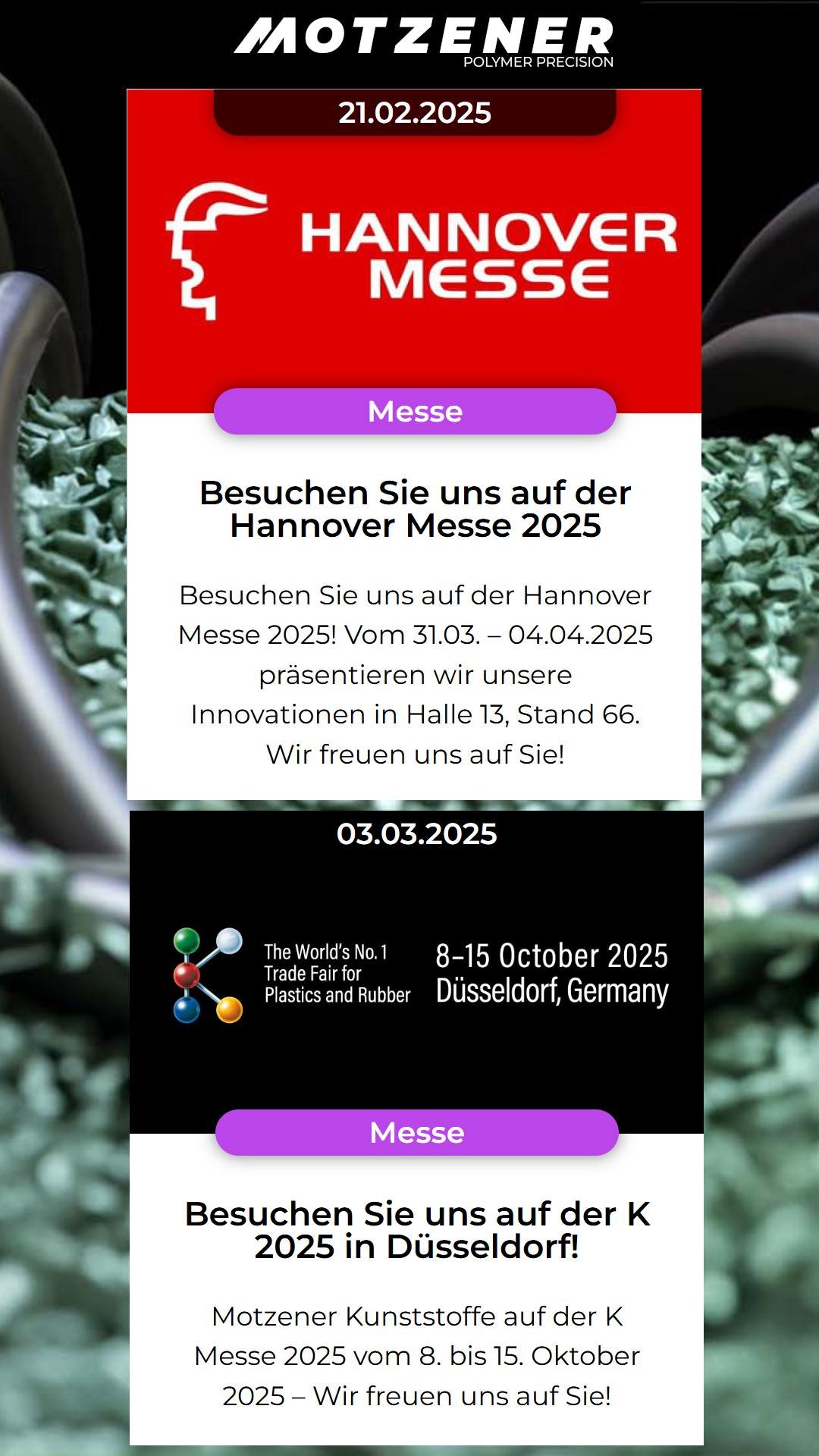 K Messe (Plastics & Rubber) 2025 – Düsseldorf, Germany K Messe (Plastics & Rubber) 2025 – Düsseldorf, Germany